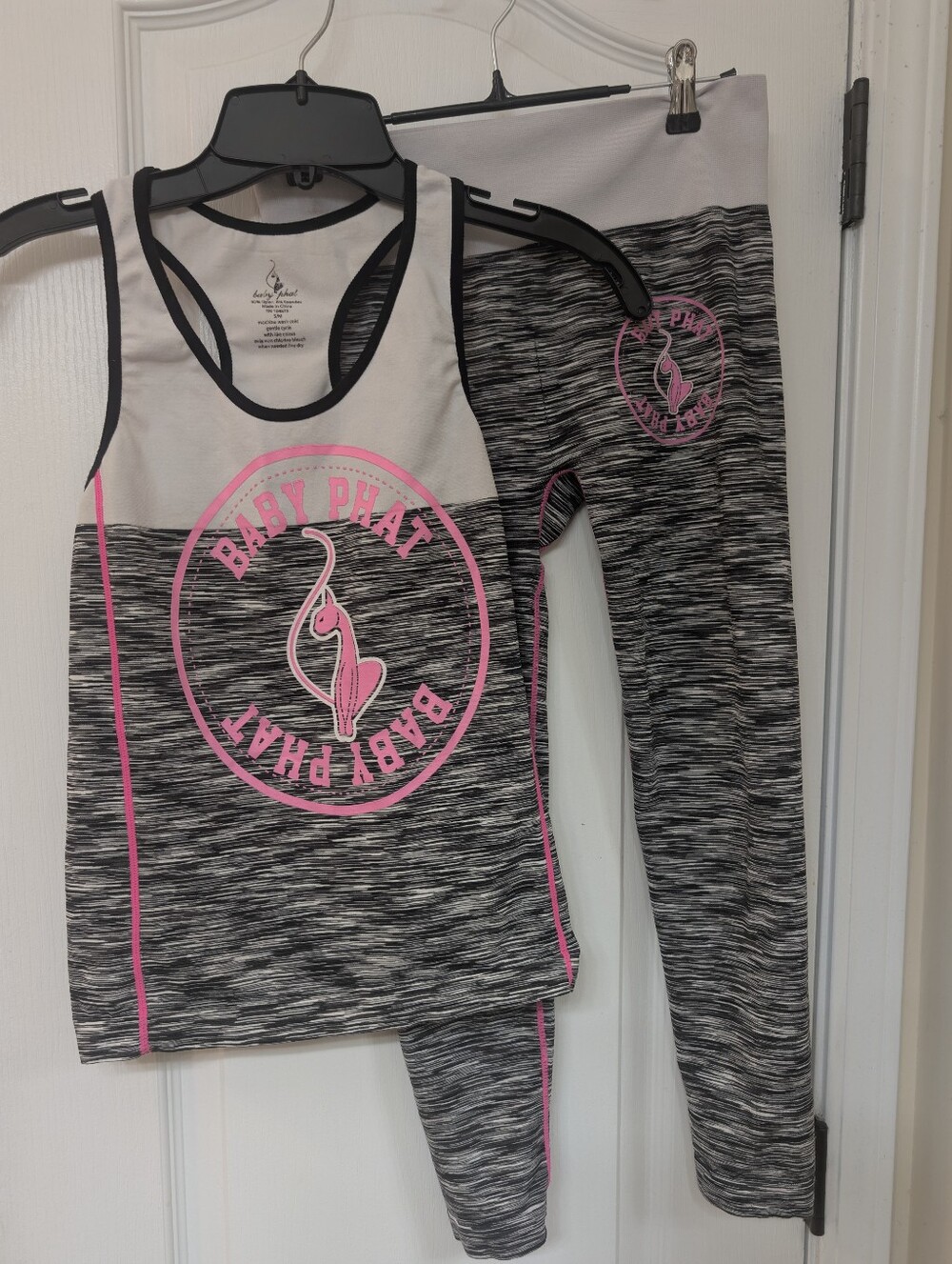 Baby Phat Marled  Gray & Pink Performance Tank with  Racer Back and Legging Set